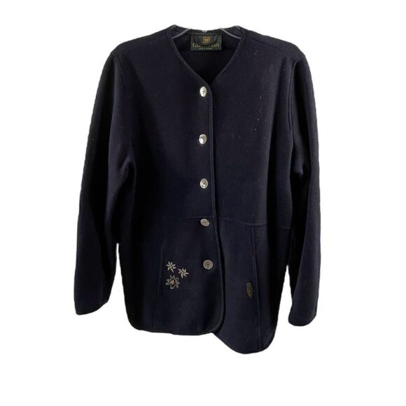Giesswein Navy Merino Wool Embroidered Blazer Size 6 - Picture 1 of 9